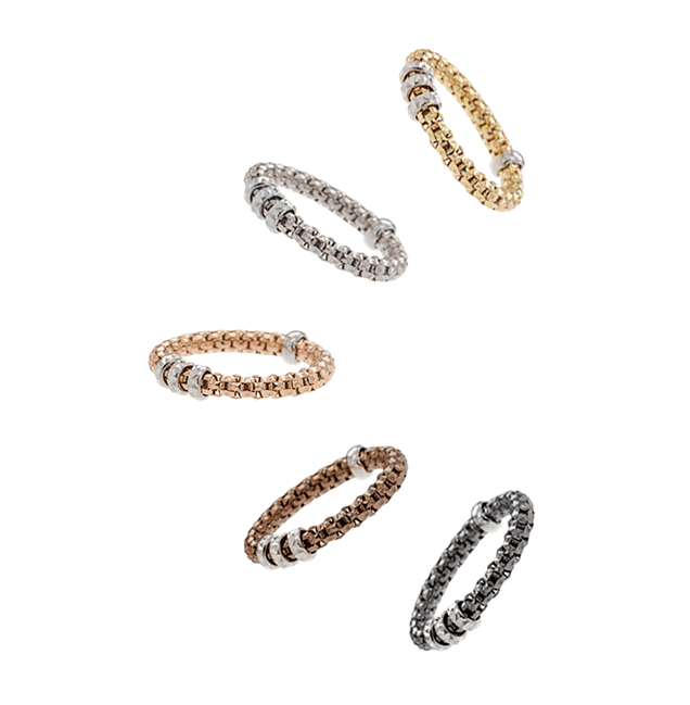 rock stackable stretchable gold rings